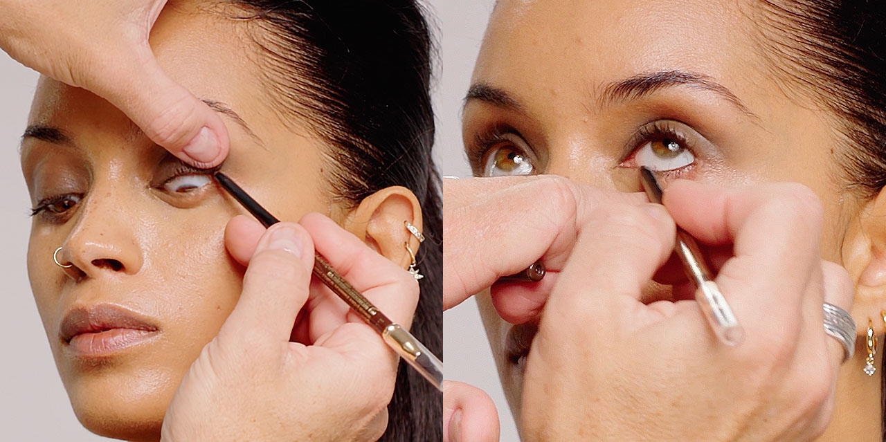 Step 4 tightline your top and bottom waterlines in black or brown waterproof eyeliner for grunge glam makeup